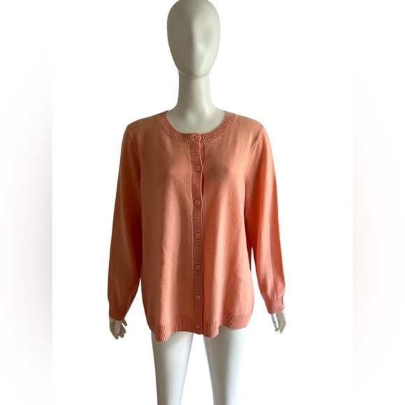 Steilmann (Germany) Wool Cashmere Peach Orange Button Front Cardigan Size L NWT - Picture 1 of 7